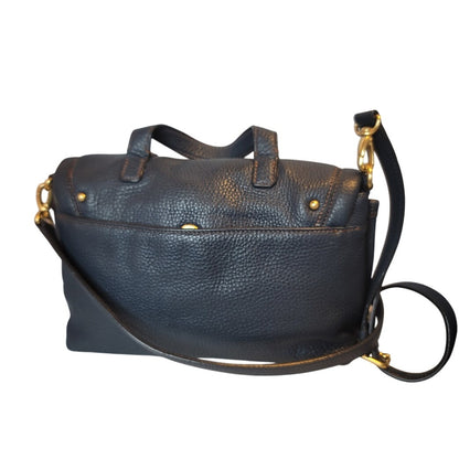 Bean Pole Top handle Shoulder Bag purse pebbled blue Leather