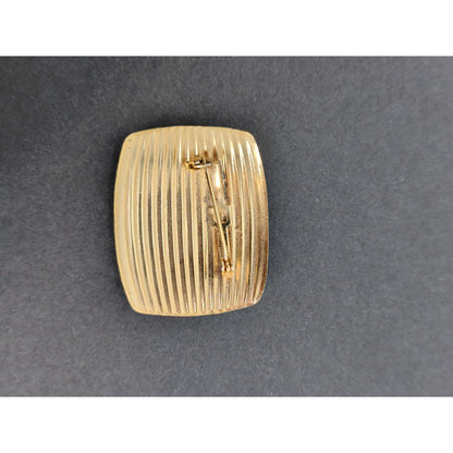 Vintage Gold Textured Ribbed Brooch Pin Rectangular MCM Retro