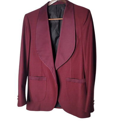 Vintage 1970s Burgundy Shawl Collar Tuxedo Jacket - Union Made ACWA - 40R