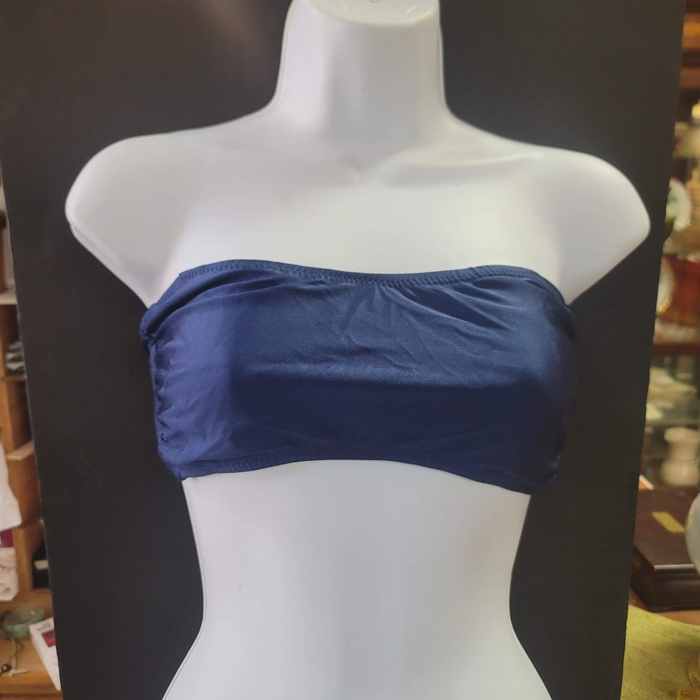 Blue Sky NEW Bandeau Side Bone Swim Top Lined Tieback NipPads DARK NAVY XSMALL