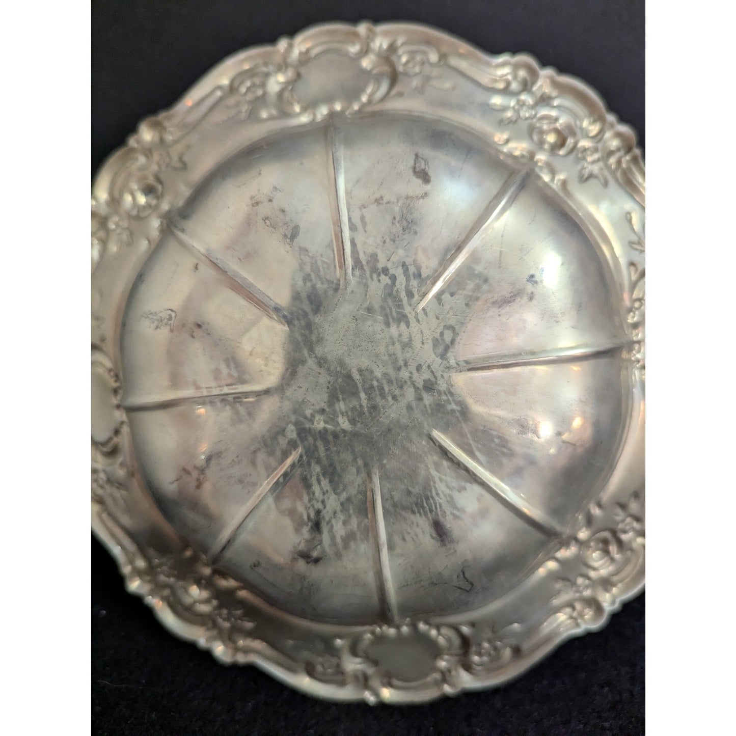Vintage Ornate Silverplate Repousse Scalloped Bowl Hollywood Regency