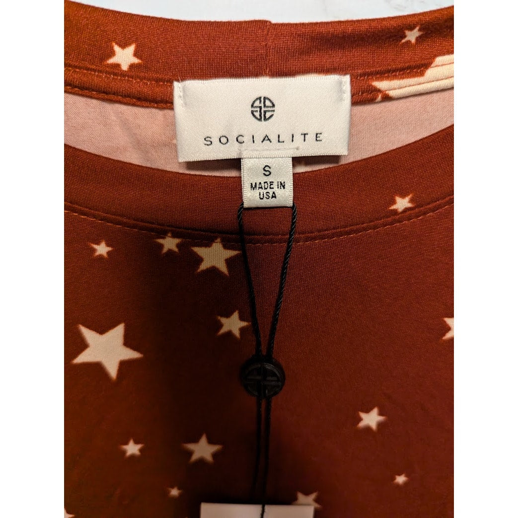 Socialite Size Small long sleeve Tee brown with Stars Loungewear