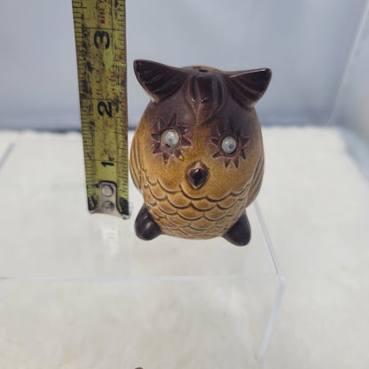 Pair Vintage Japan Brown Googly Eye Salt Pepper Shaker Collectible Kitsch OWLS