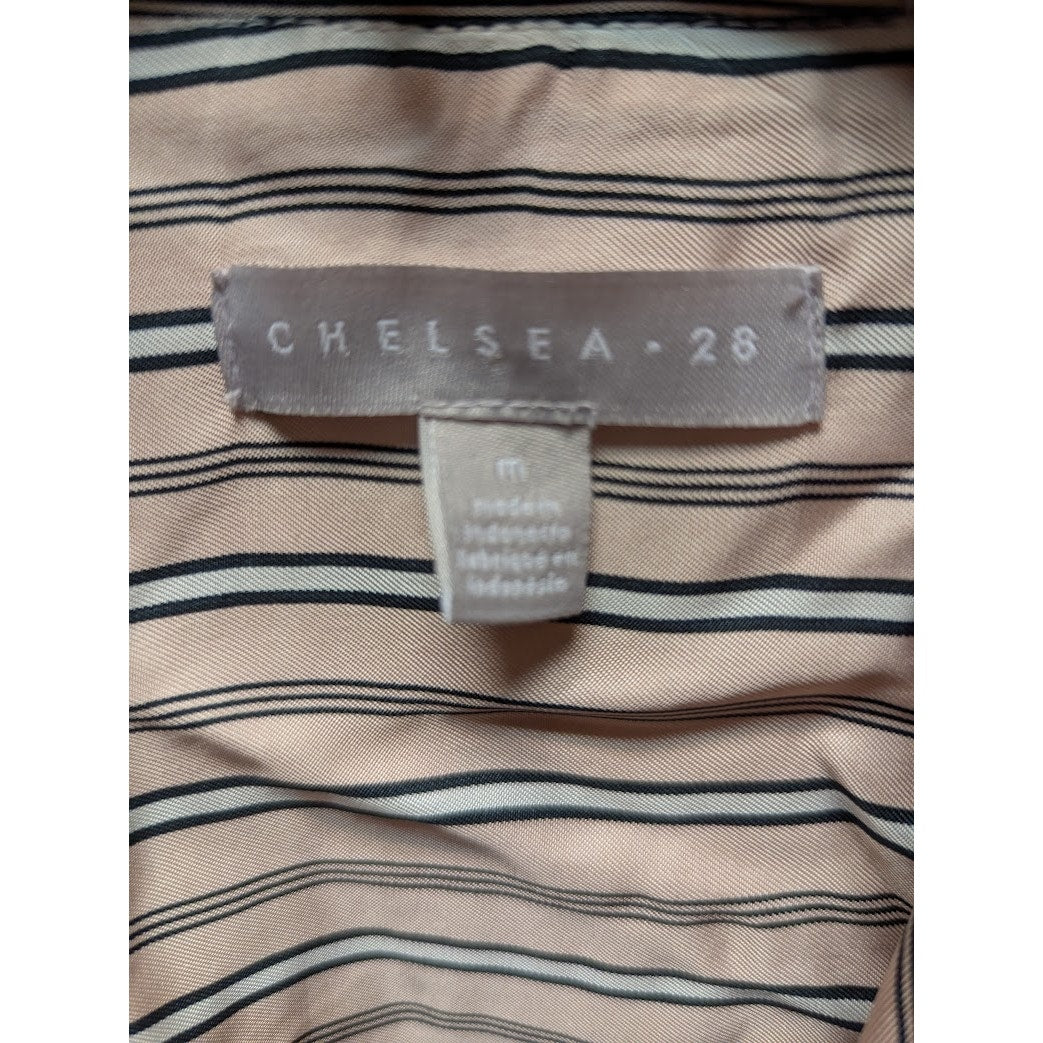 Chelsea28 Striped Pink Black White Dress Belt Roll tab Sleeves wide collar Wrap