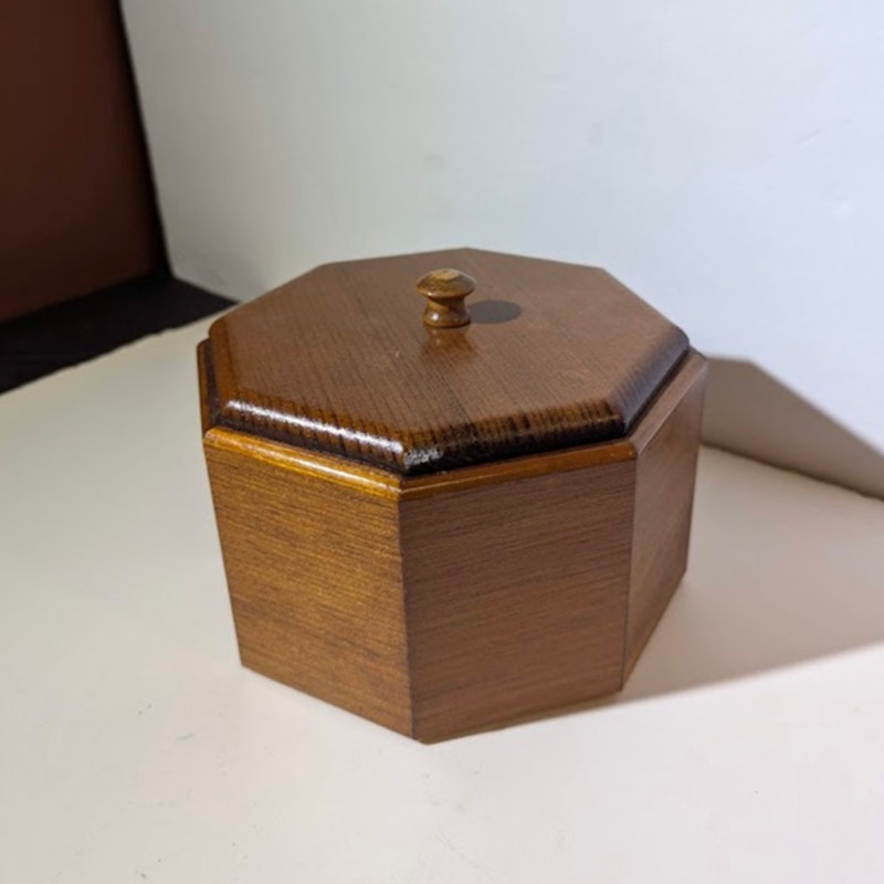 Vintage Octagonal Wooden Keepsake Box | Mid-Century Trinket Jar Vanity