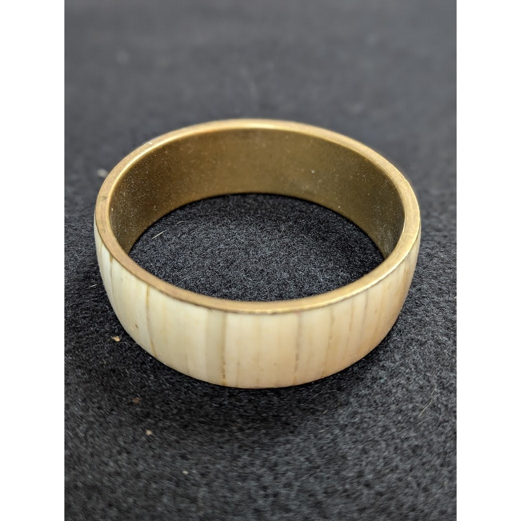 Vintage Brass and Horn bangle bracelet Cream goldtone