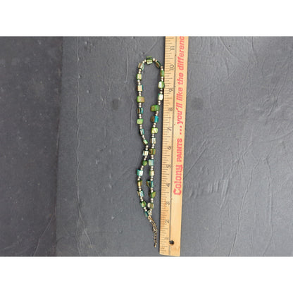 Vintage Green Bead Gold Tone Station Strand Choker Necklace Mid-Century Modern