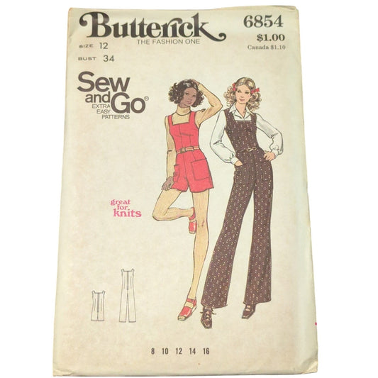 Vintage Sewing pattern Butterick 6854 Size 12 Bust 34 top pants shorts