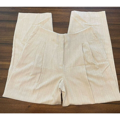 TopShop Herringbone Lightweight Wide Leg High Waist Trousers Sz 10 Oatmeal NWT