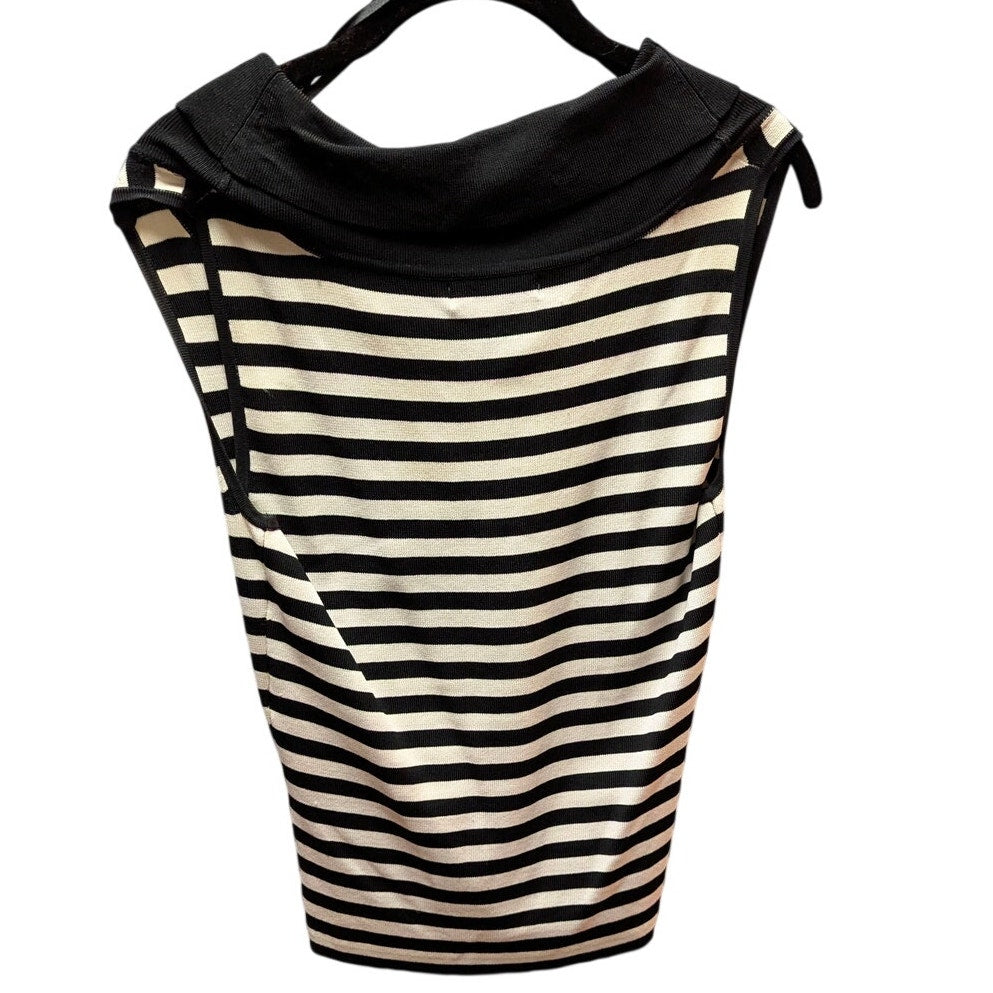 Preston & York Striped Cowl Neck Knit Top Medium Black White Sleeveless