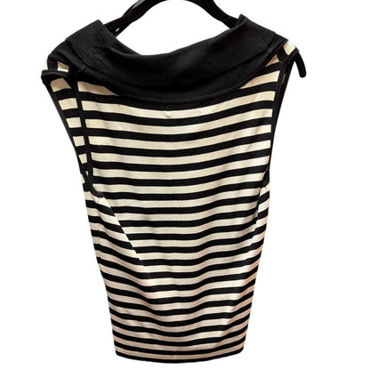 Preston & York Striped Cowl Neck Knit Top Medium Black White Sleeveless