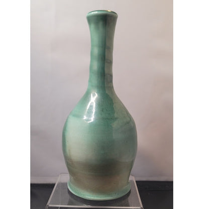 Handmade Contemporary Style Green Long-Neck Studio Art Pottery Vase GY / JY
