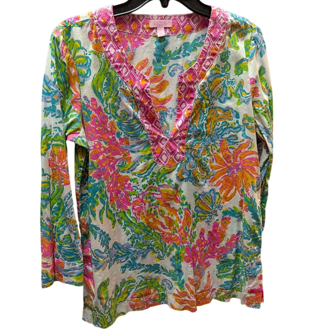 Lilly Pulitzer Amelia Island Tunic Casa Marina Seashell Floral Print Top Medium