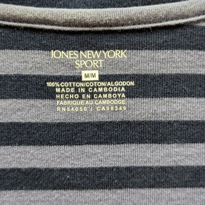 Jones New York Sport Striped V-Neck Top Womens Medium Blue Grey Cotton Tee