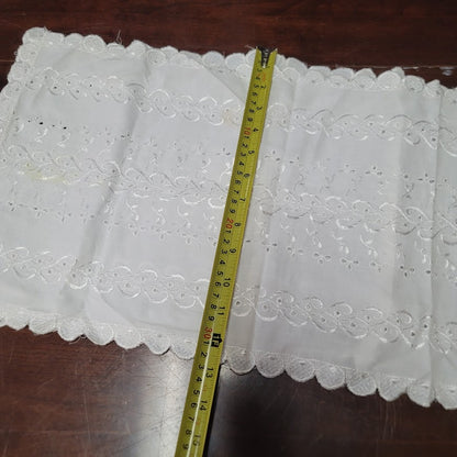 Vintage eyelet white table runner 44" x 13" lace cotton scallop edge