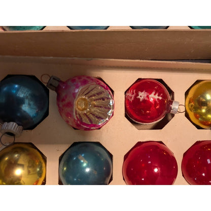 2 boxes (24pcs) Hand Blown Christmas glass ornaments Shiny Brite Multicolor 2"
