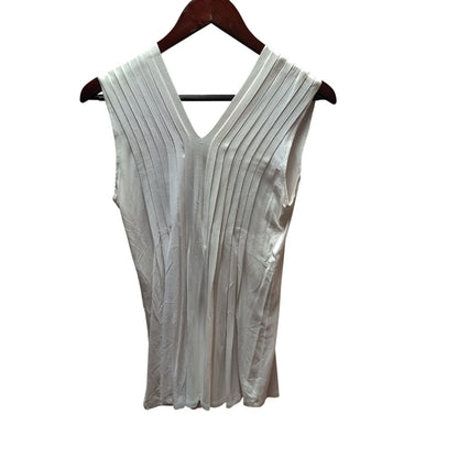 Michael Kors Off White Pleated V-Neck Tank Top Petite Small Sleeveless Blouse