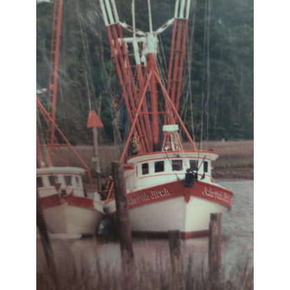 Original Shrimp Boats Harbor Photograph Signed Dan Evans Matted Print