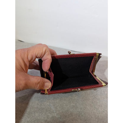 Vintage Anne Klein Lion Logo Burgundy Leather Kiss Lock Wallet 1990s