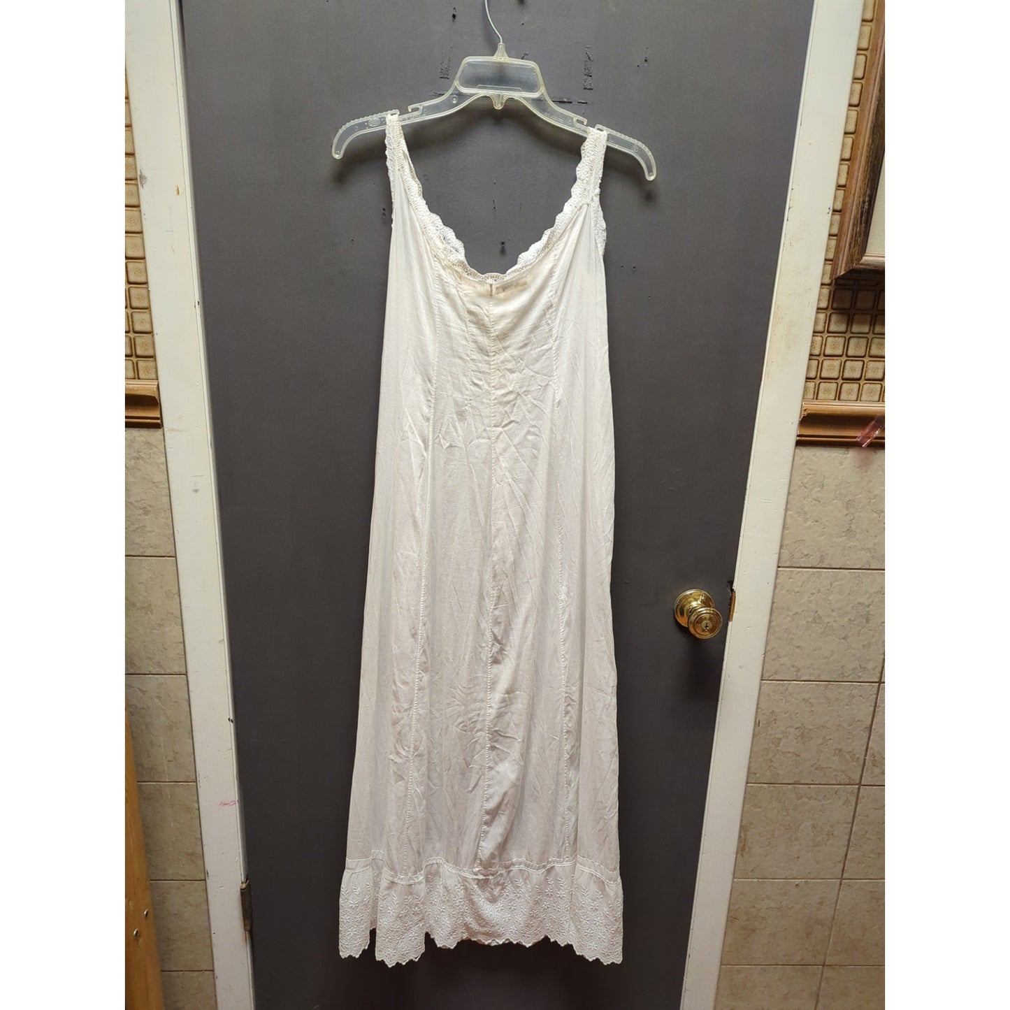 Edwardian antique White cotton lace cotton sleeveless dressing gown undergarment