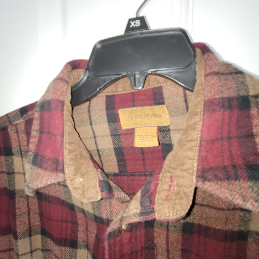 Heavy 100% Cotton Size Large St. Johns Bay burgundy oak plaid long sleeve Shirt