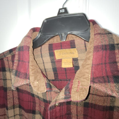 Heavy 100% Cotton Size Large St. Johns Bay burgundy oak plaid long sleeve Shirt