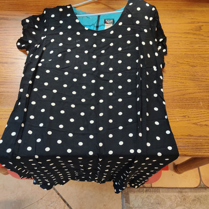 Vintage Helen Blake Black White Polka Dot Midi Dress Retro Rockabilly Style 18