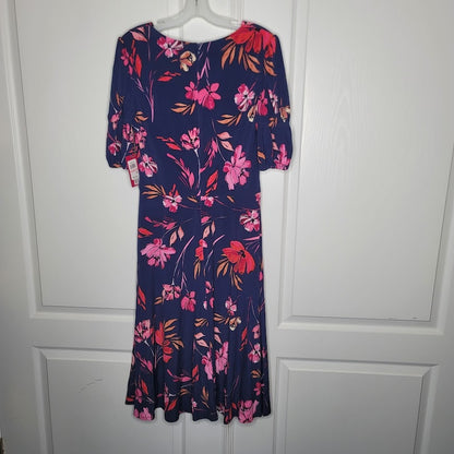 Vince Camuto Size 10 Blue Floral Dress ruched puff sleeve NEW casual career