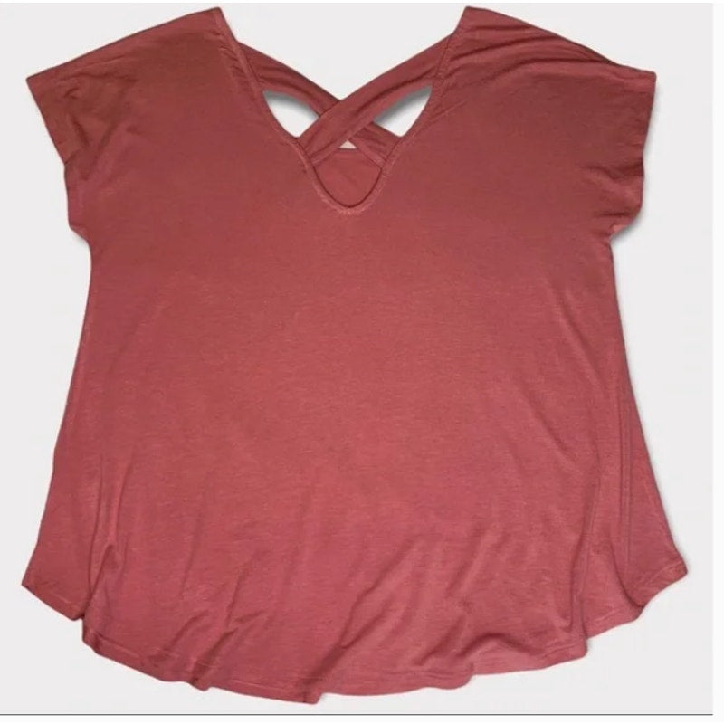 Bobeau EXTRA SMALL Cross Back Short Sleeve Slub T-shirt In Rose CASUAL NWT