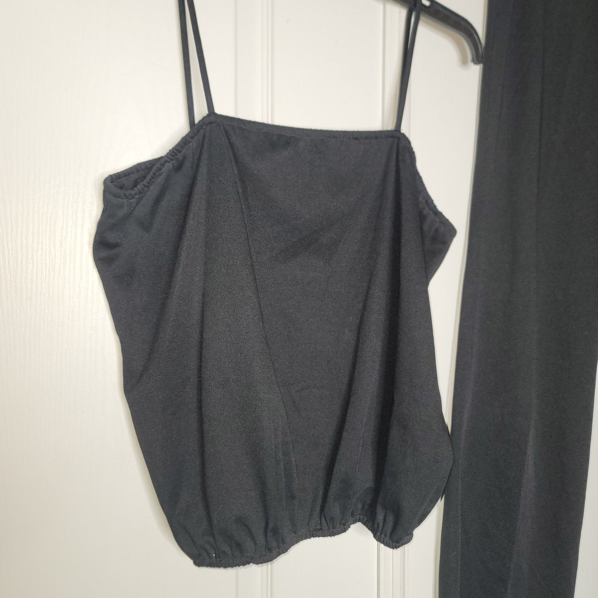 Vintage 2 pc. BLACK POLYESTER pants and crop top set 13/14 Elastic waist