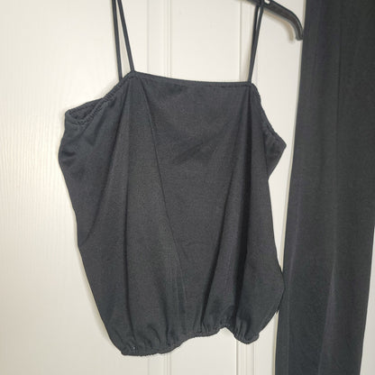 Vintage 2 pc. BLACK POLYESTER pants and crop top set 13/14 Elastic waist