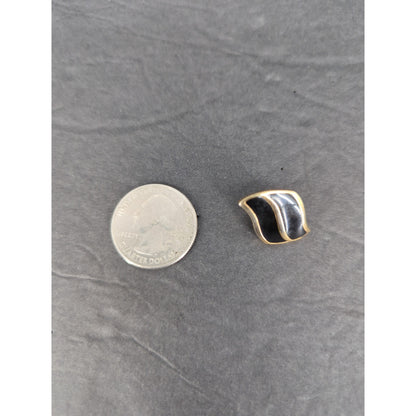 Vintage Black and Gold Tone Curved Stripe Clip On Earrings 1980s glam