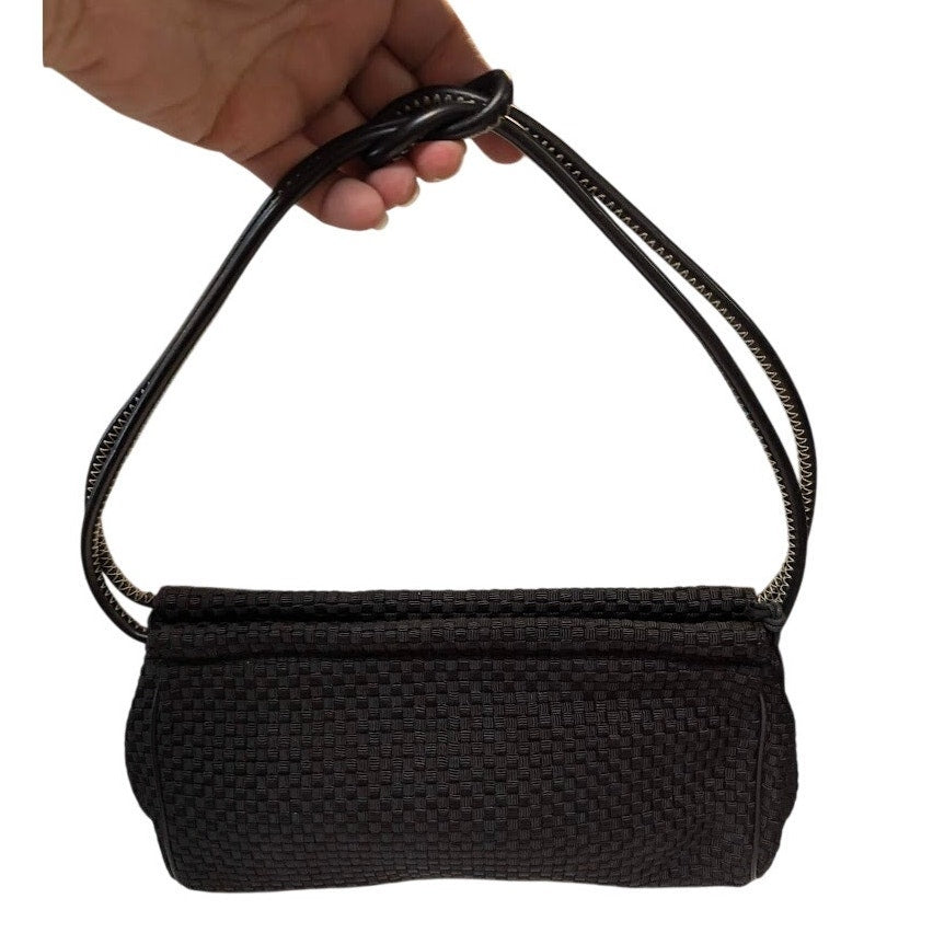 Vintage The Sak Black Woven Shoulder Bag Retro Y2K Minimalist Knit Purse Handbag