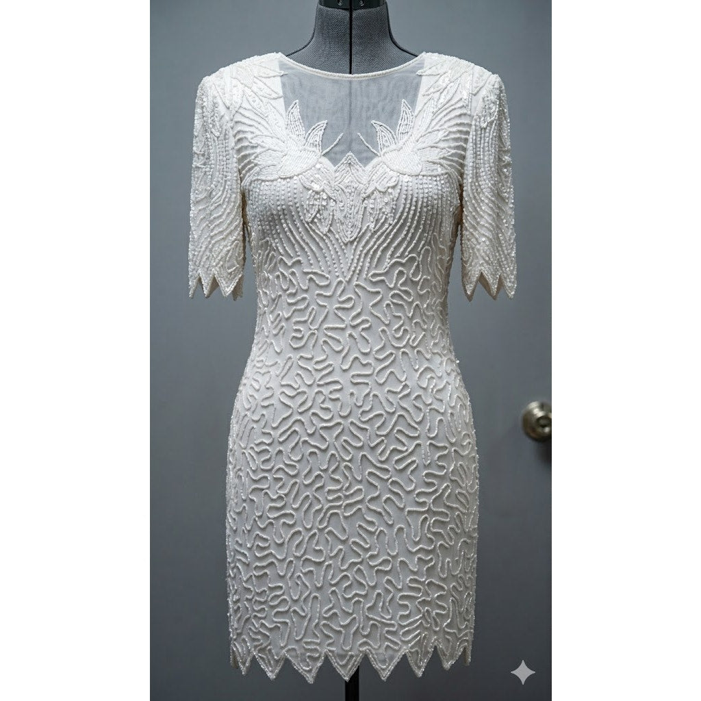 Denise Elle Vintage Heavy Beaded 100% Silk Cocktail Dress XXL