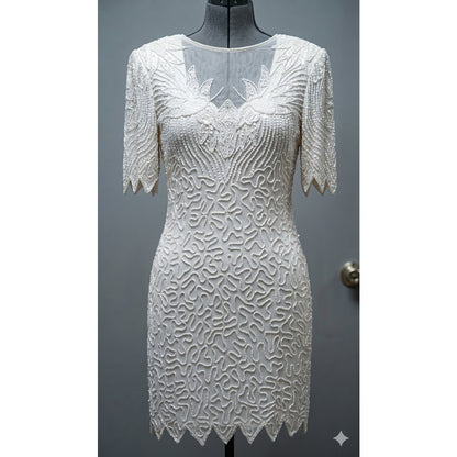 Denise Elle Vintage Heavy Beaded 100% Silk Cocktail Dress XXL