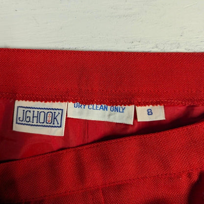 Vintage JG Hook Red Wool Midi Pencil Skirt Size 8 Dark Academia Lightly Pleated