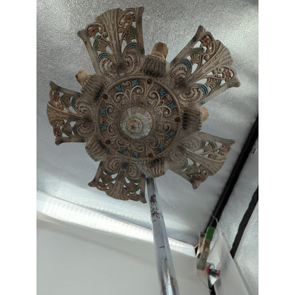 1930s Art Deco Slip Shade 5 Light Chandelier Fixture Restoration Cast Alumium