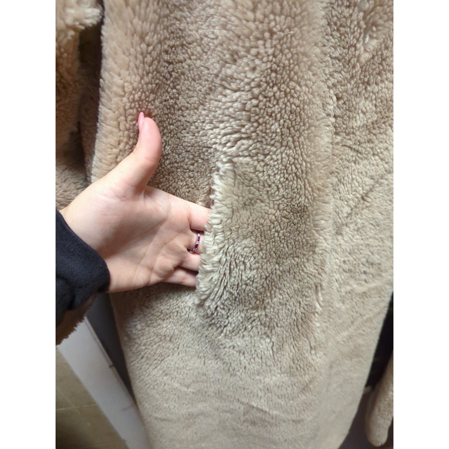 Vintage Camel Tan Faux Fur Midi Coat XL Open Front