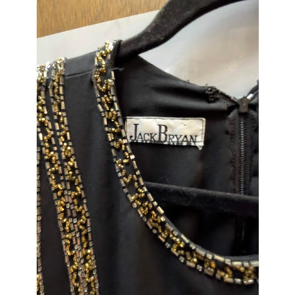 Jack Bryan Vintage Black Silk Beaded Sequin Formal Gown XL 80s Glam Luxe