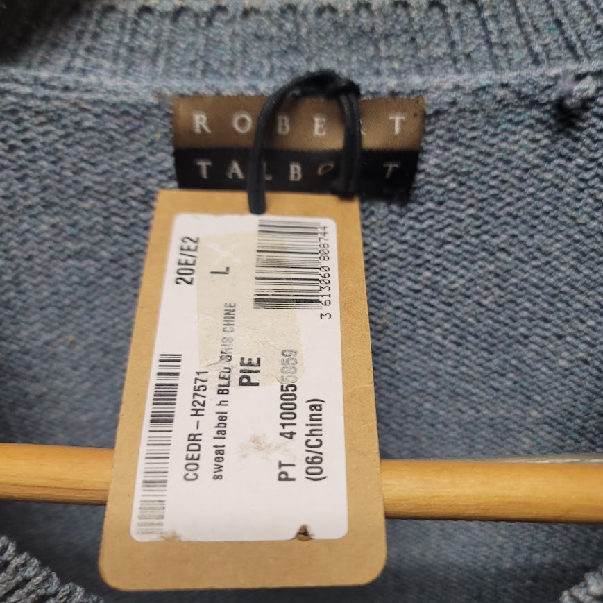 Robert Talbott Size Large Blue Sweater Silk Cotton Blend Mens VNeck Long Sleeve