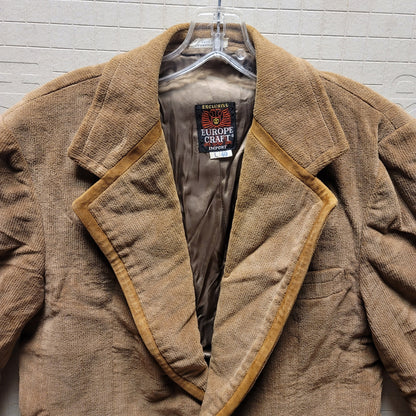 VINTAGE Brown Europe Craft Mens Coat Jacket 40 Long Wide Lapel Textured