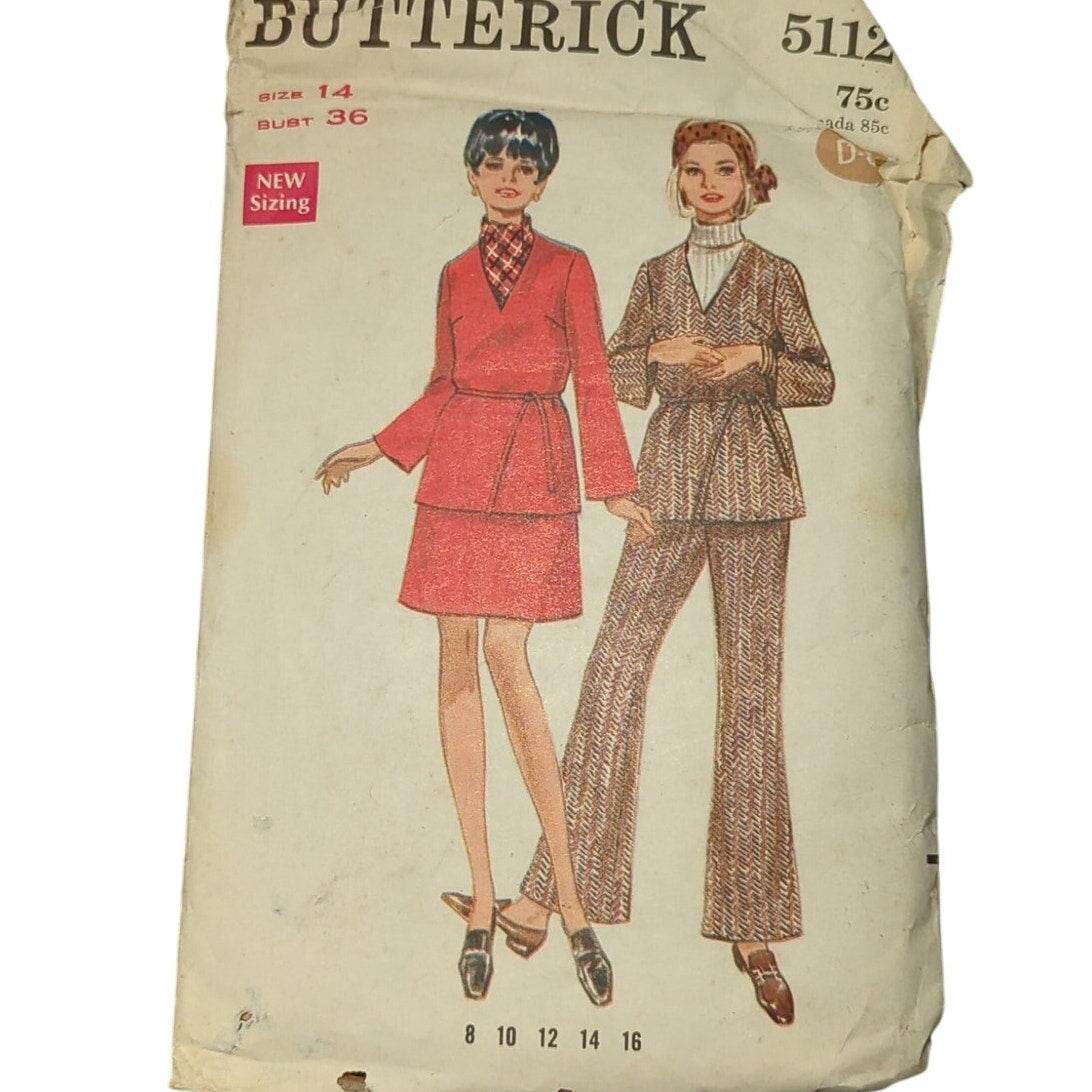 Butterick 5112 Vintage Sewing Pattern Size 14 Bust 36 Misses Jacket Vest Pants