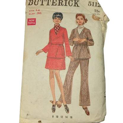 Butterick 5112 Vintage Sewing Pattern Size 14 Bust 36 Misses Jacket Vest Pants