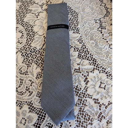 Tommy Hilfiger Tie Grey Blue Micro-Check Silk NWT Corpcore Preppy