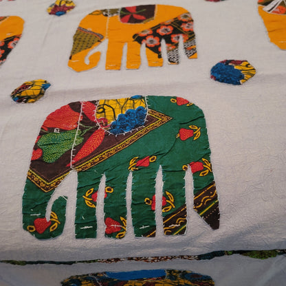 Blue Orange elephant tye dye Hand sewn queen full blanket coverlet lightweight