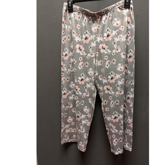 Gray Pink flowers Pajama Bottoms size Small NEW cozy comfort