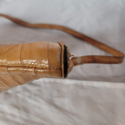 Vintage Genuine Eel Skin Leather Clutch Shoulder Bag Tan Mid-Century Minimalist