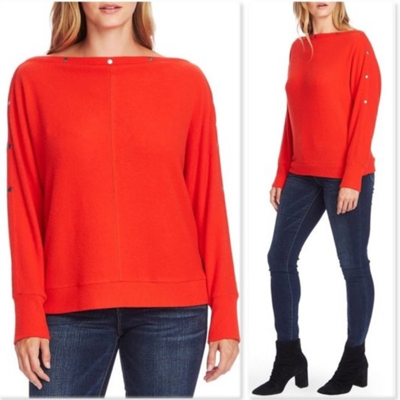 Vince Camuto Snap Trim Dolman Sleeve Sweater Sz XL / Extra Large in Red NWT