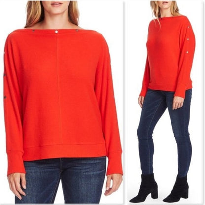 Vince Camuto Snap Trim Dolman Sleeve Sweater Sz XL / Extra Large in Red NWT