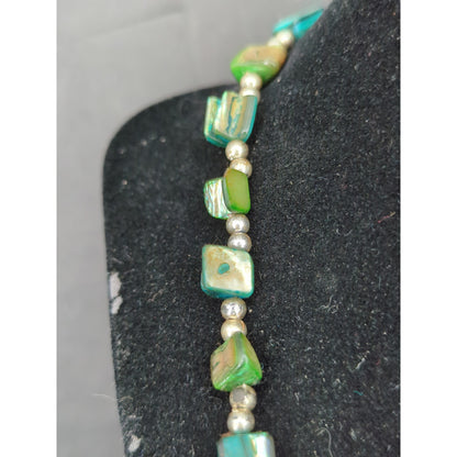 Vintage Green Bead Gold Tone Station Strand Choker Necklace Mid-Century Modern